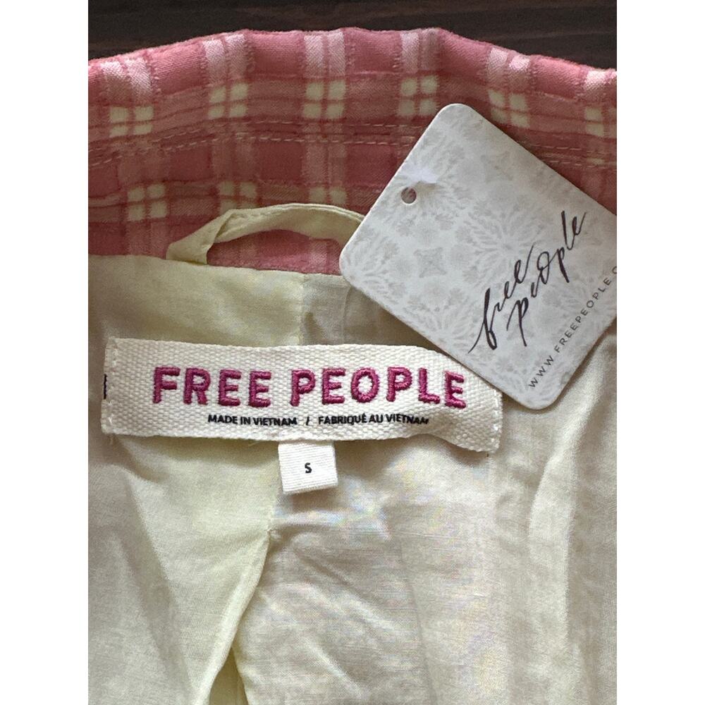 NWT Free People Coquette Soft Girl Casual Preppy Gingham Blazer S Pink/Rose - Picture 9 of 16